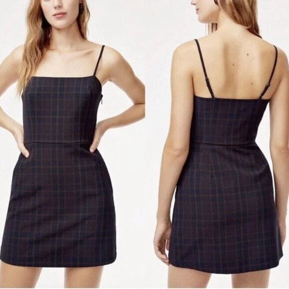 Aritzia Wilfred New Classic Isabelle Check Plaid Mini Dress Dark Navy Size 4 - Picture 3 of 9